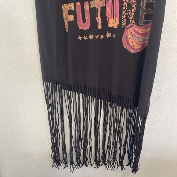 FARM RIO T-SHIRT FRINGE DRESS Nature Sustainability Environmental Boho Chic M - Picture 5 of 8